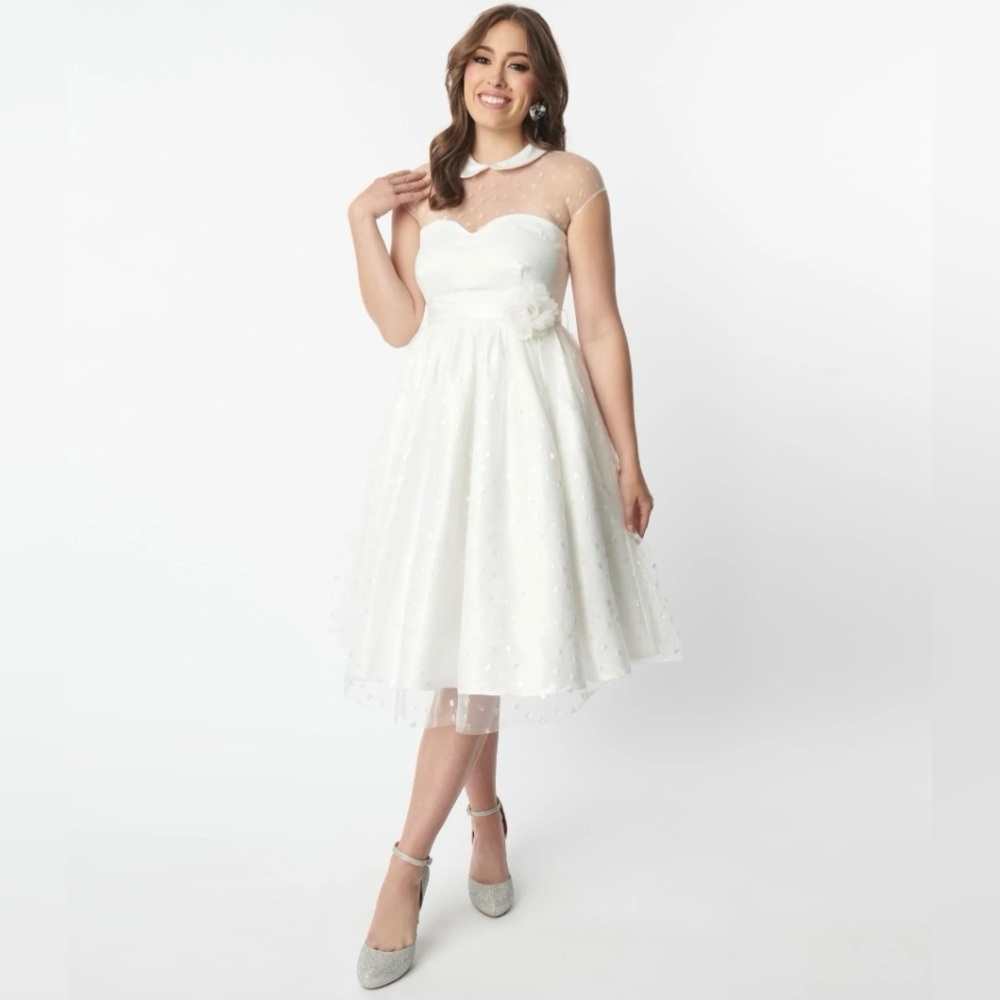 ❌SOLD❌🦋B2G1🦋UNIQUE VINTAGE White & Iridescent Heart Bridal Swing Dress  | 3XL - Picture 4 of 12
